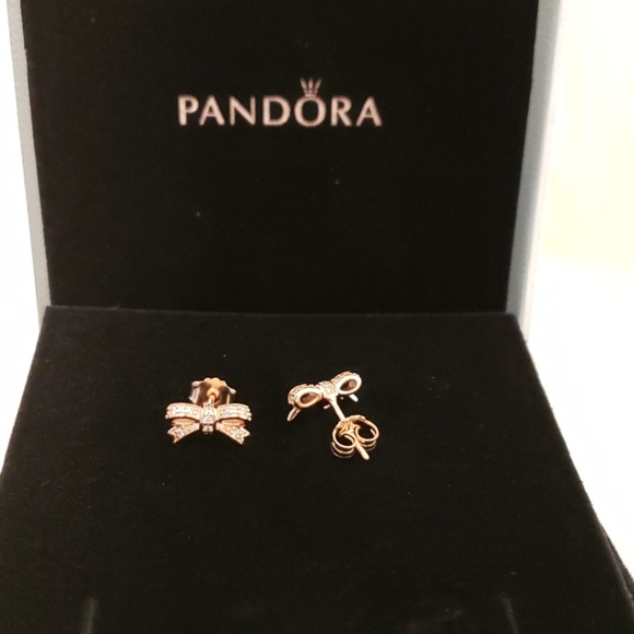Pandora Sparkling Bow Earrings In Rose 
